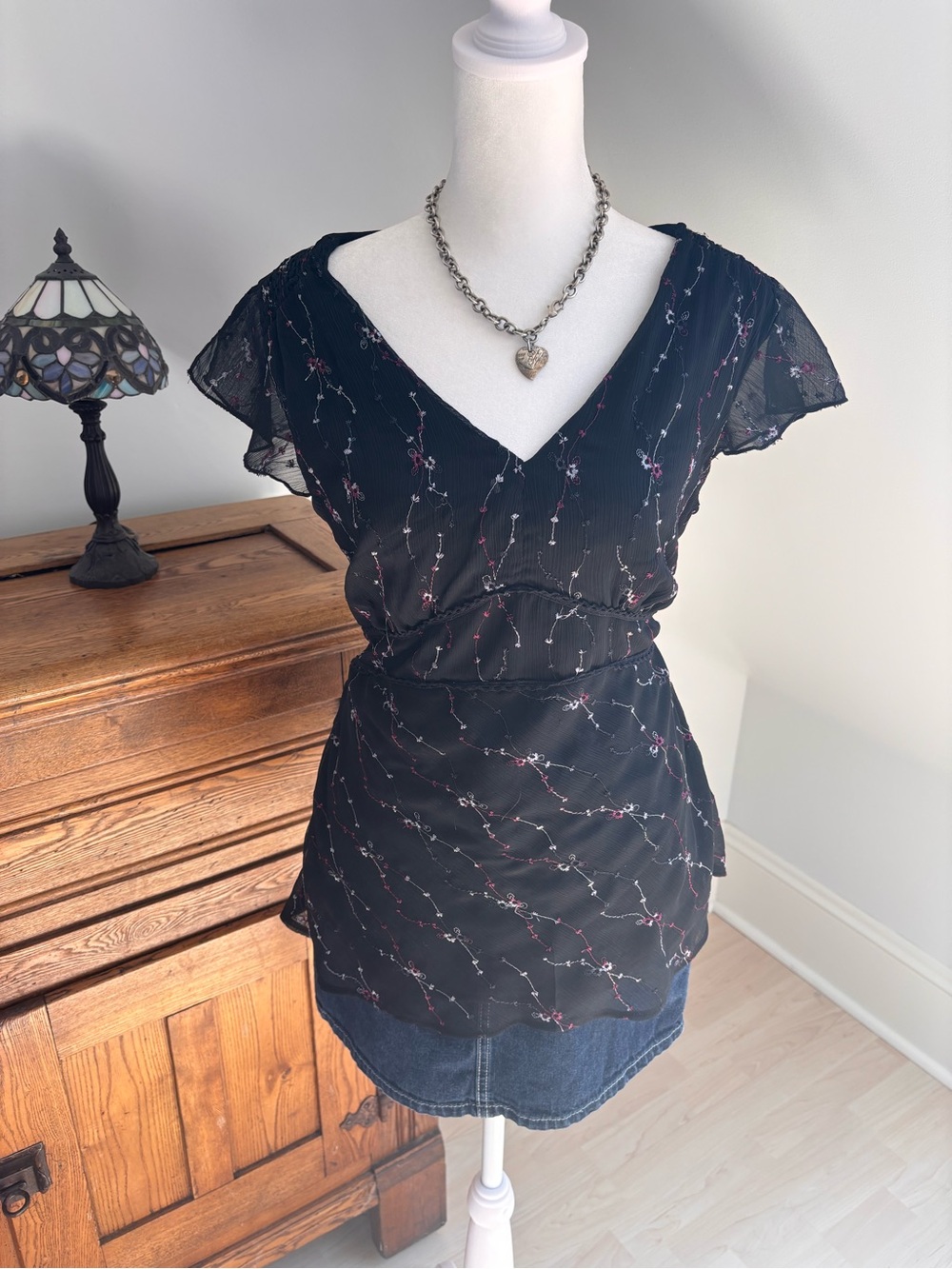 Black Embroidered Babydoll Top 🖤